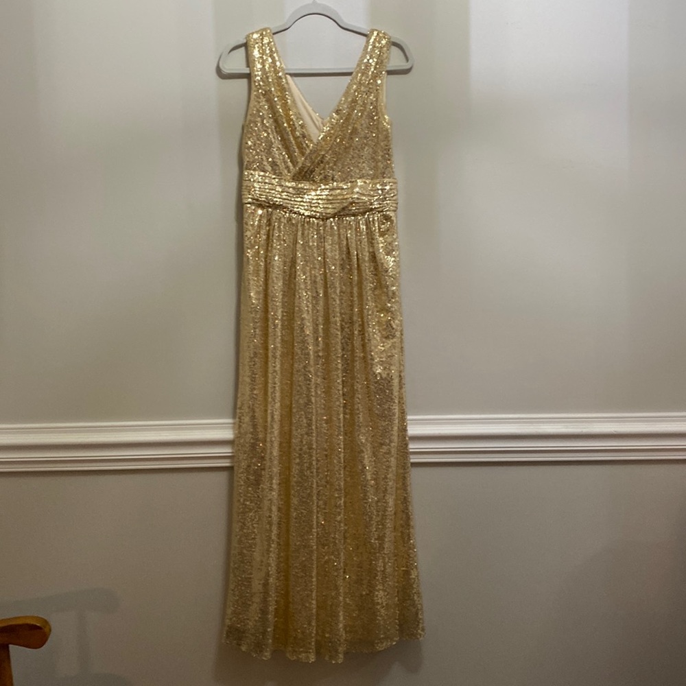 Formal Gold Sequined Gown Kate Kasin size 10 EUC Sleeveless